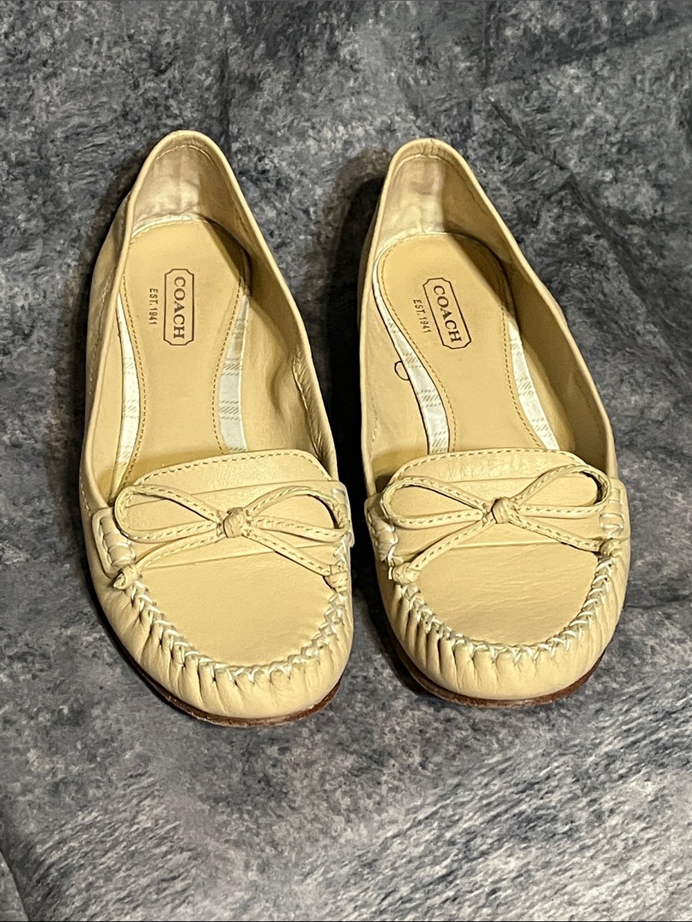 COACH Cream Leather Bow Loafer Flats